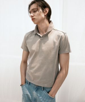피그먼트 크롭 폴로 티셔츠 (베이지)