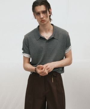 로우 컷 폴로 니트 (그레이)