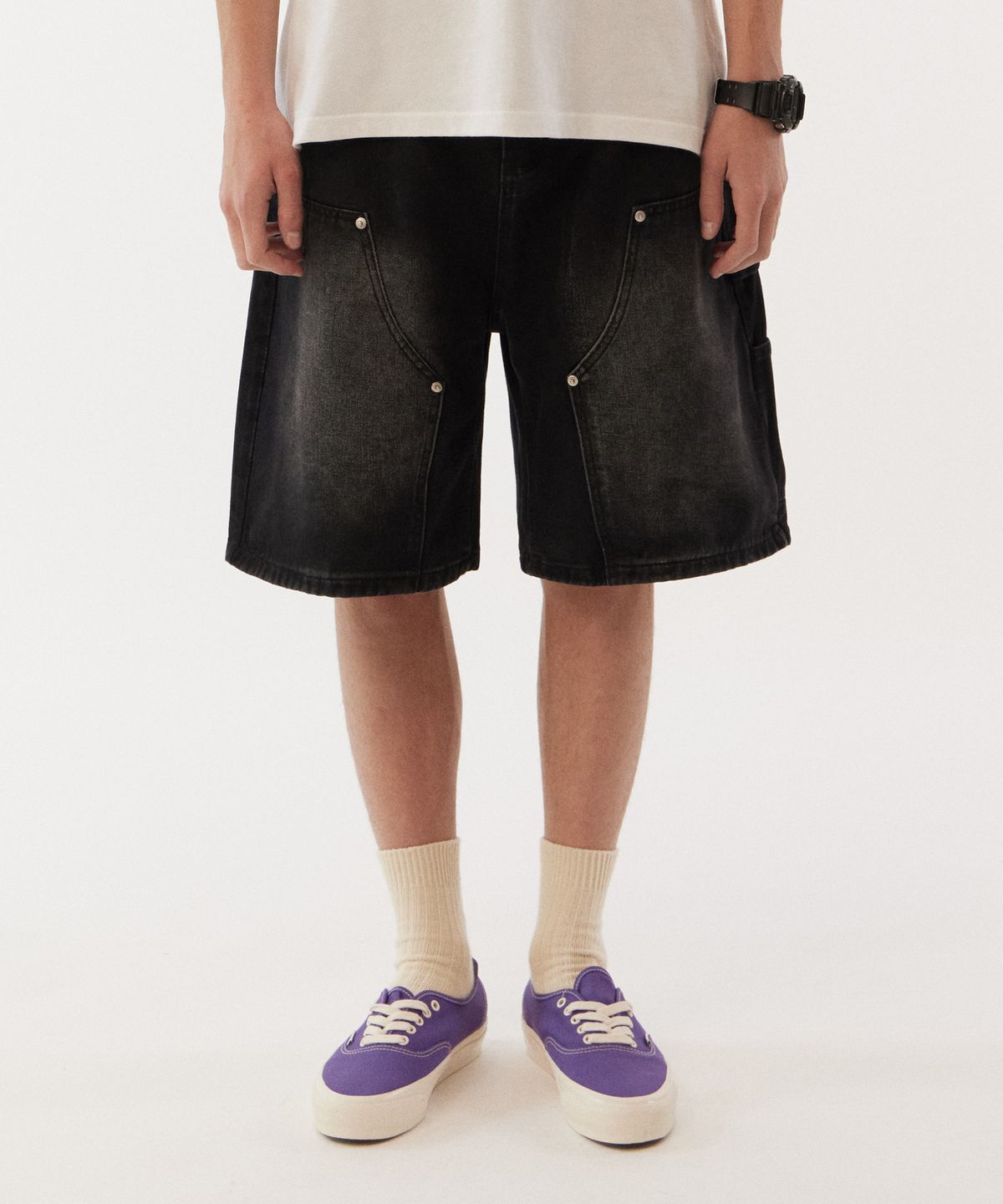 골든선샤인(GOLDEN SUNSHINE) Denim bermuda carpenter shorts_Black