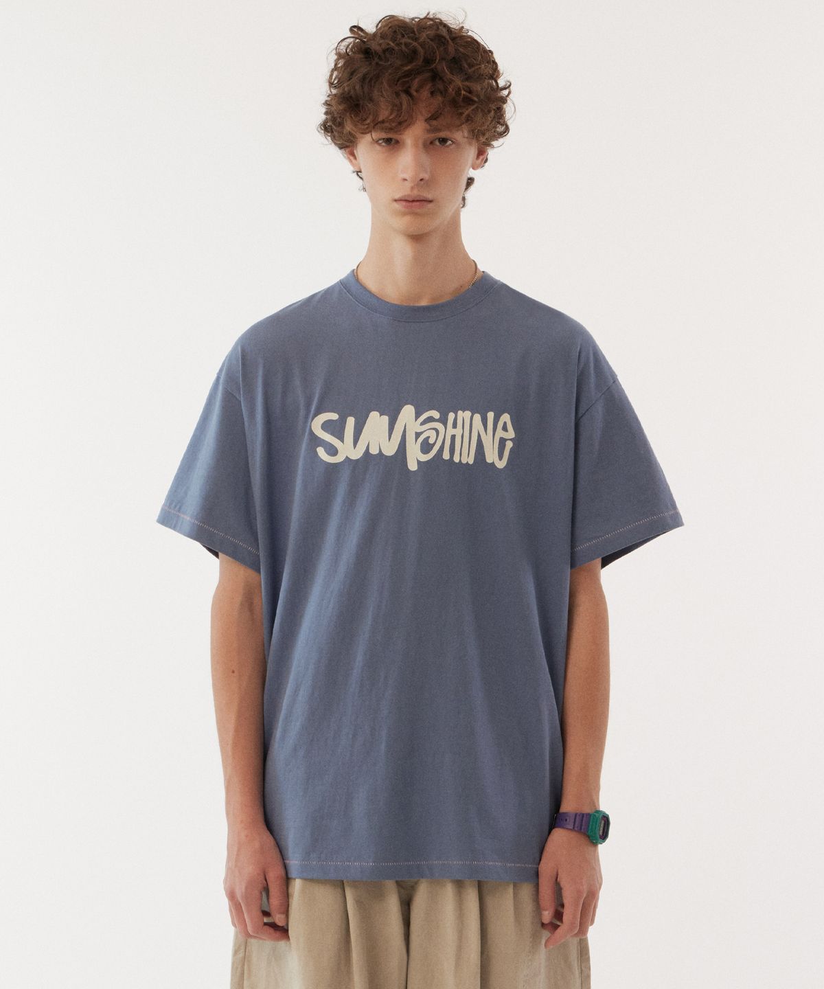 골든선샤인(GOLDEN SUNSHINE) Sunshine stitch half t-shirts_Blue grey
