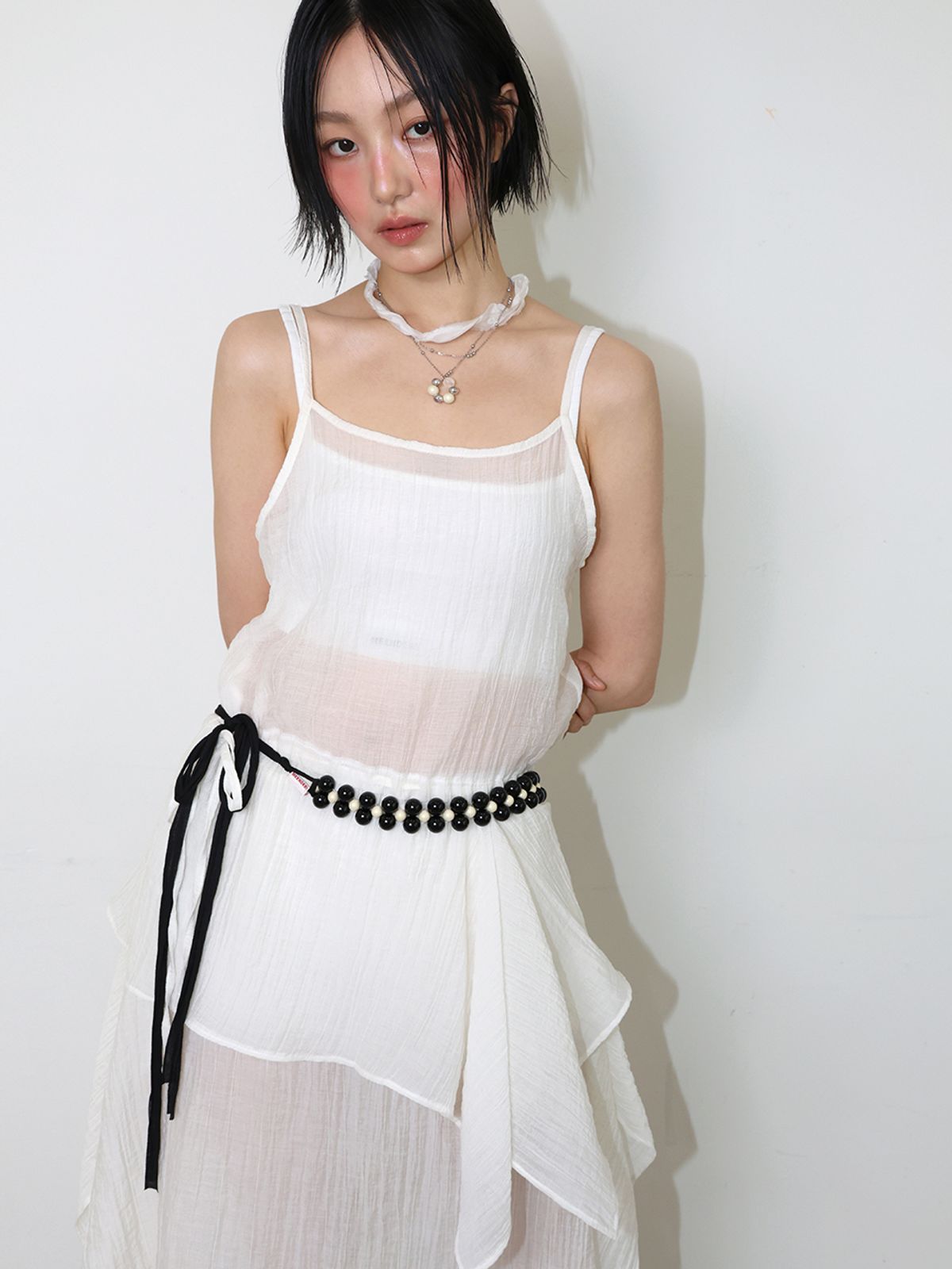 민더리(MEENDERI) SHEER ASYMMETRIC WRINKLE BUSTIER - IVORY