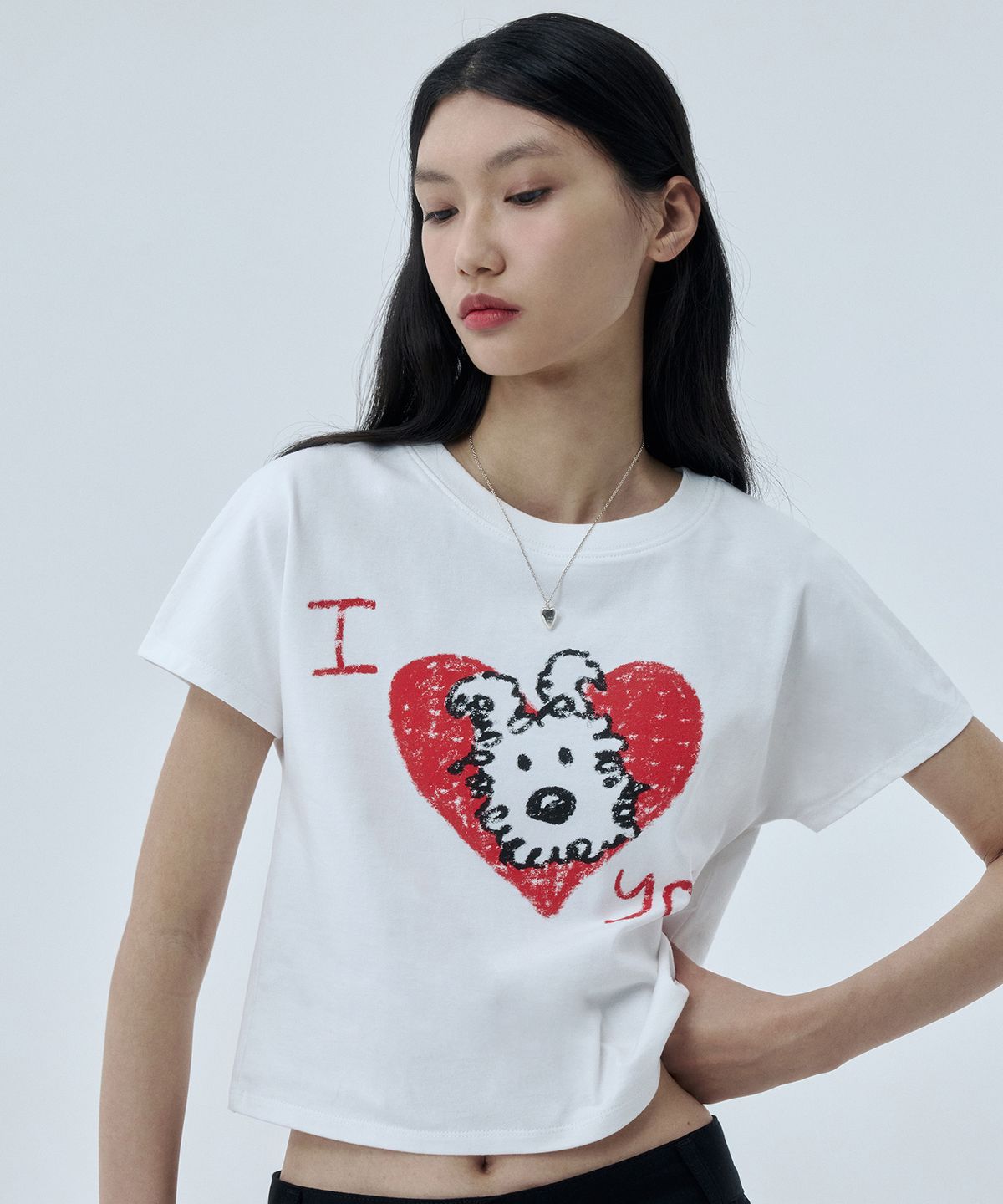 베스티리아(VESTIRYA) My Puppy Valentine Crop T-shirts White