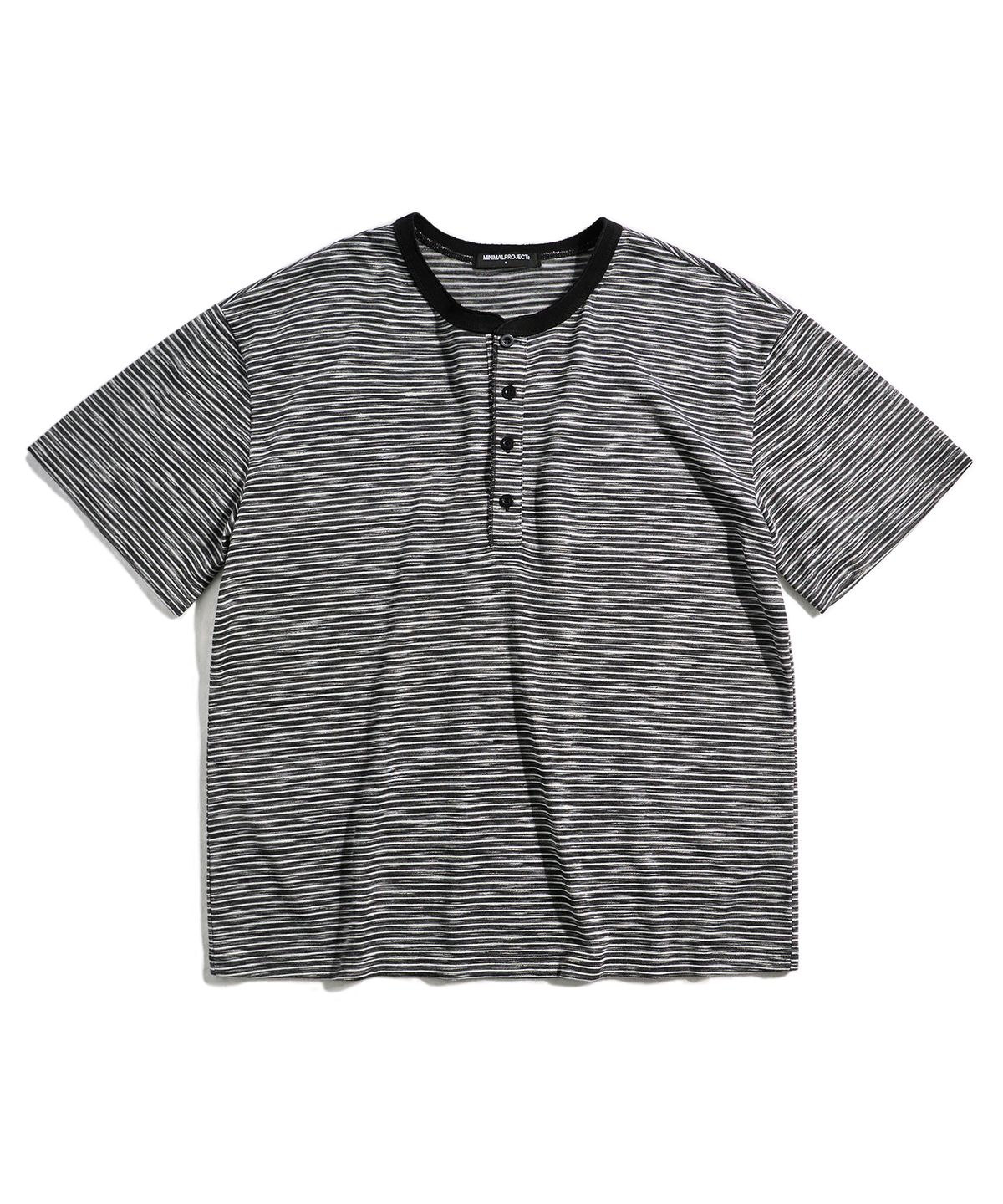 미니멀프로젝트(MINIMALPROJECT) 슬러브 스트라이프 헨리넥 반팔티셔츠 MST179 [BLACK]