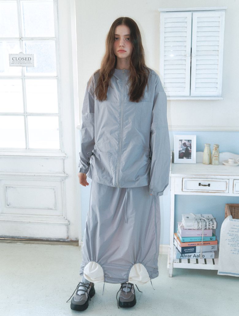 Utility Windbreaker Long Sleeve Anorak - gray