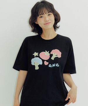 Tomato Broccoli Duo Patch 체크 패치 반팔 티셔츠 AS1224 (블랙)