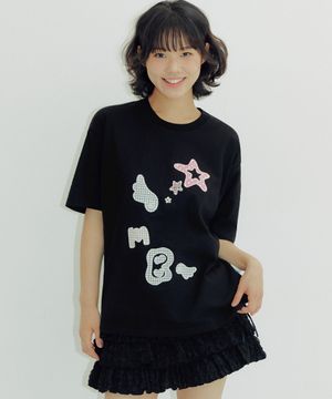 AMB ANGEL 체크 패치 반팔 티셔츠 AS1225 (블랙)