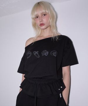 Ring Graphic One Shoulder Tee Black