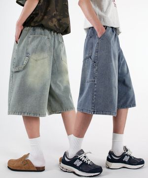 버뮤다 허리밴딩 카펜터 데님반바지 3COLOR