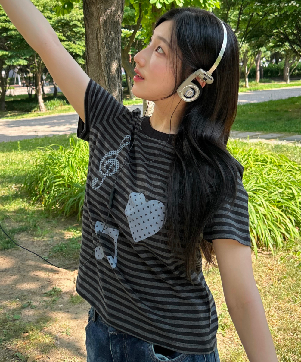 トップス rosy heart logo stripe basic shirt rosy heart logo stripe basic shirt rosy heart logo stripe basic