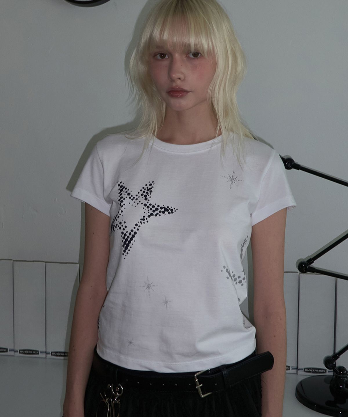 렌세(RENSE) Star Print Slim Fit T-shirt White