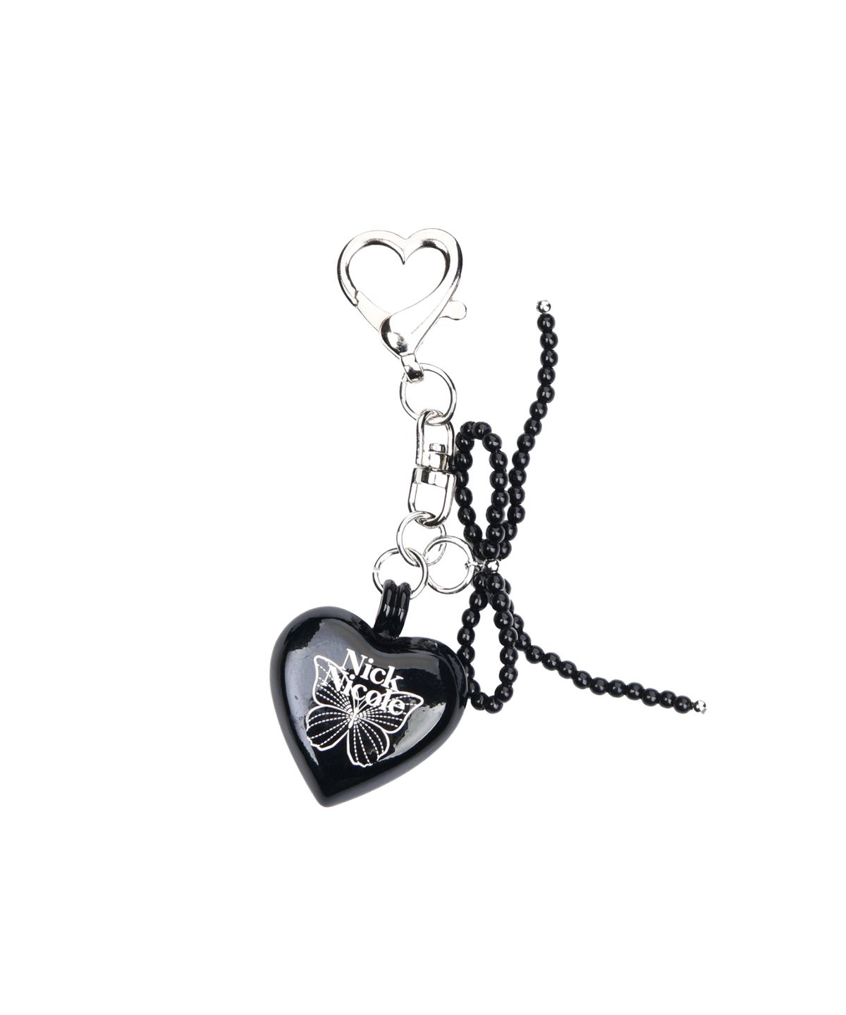 닉앤니콜(NICK&NICOLE) HEART SIGNATURE BUTTERFLY PEARL RIBBON KEYRING_BLACK