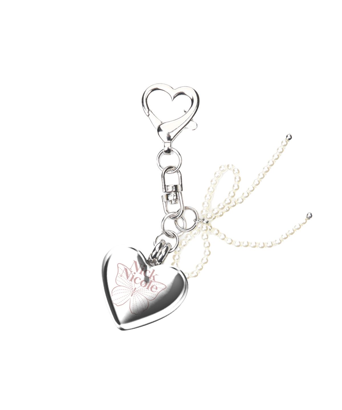 닉앤니콜(NICK&NICOLE) HEART SIGNATURE BUTTERFLY PEARL RIBBON KEYRING_SILVER