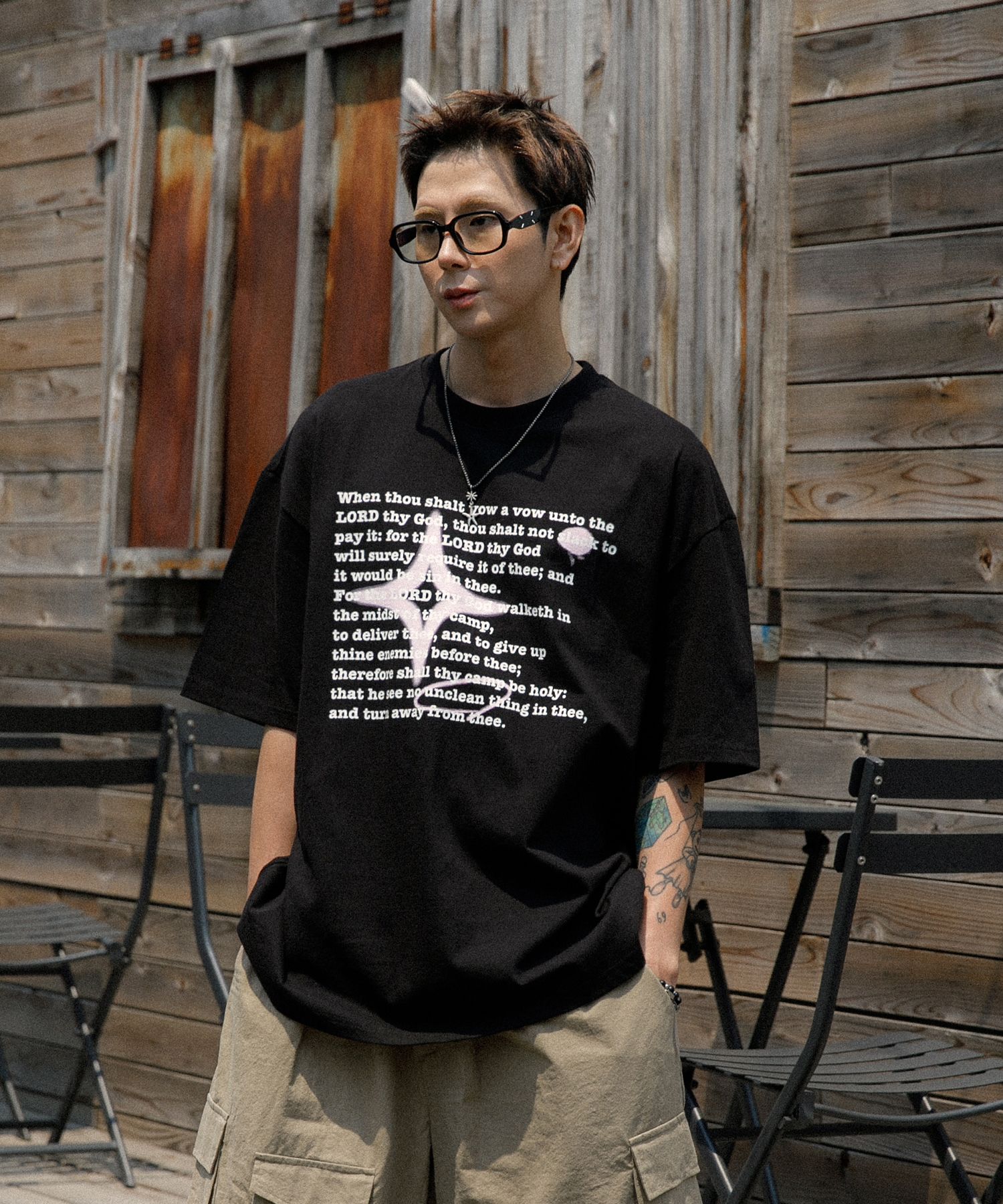 MUSINSA | BURNING CAPONE BC Lettering Painting Short Sleeve T-Shirt (BLACK)