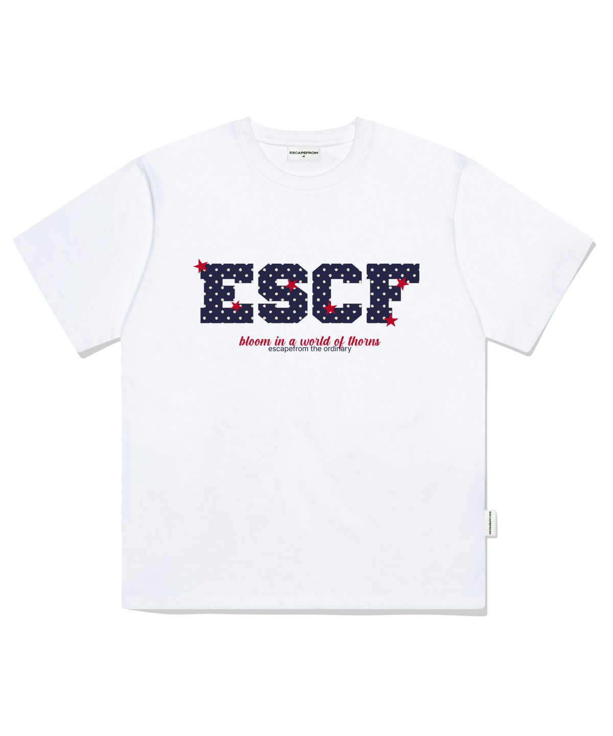 이스케이프프롬(ESCAPEFROM) 도트 스타 블룸 프린트 오버핏 반팔티 화이트