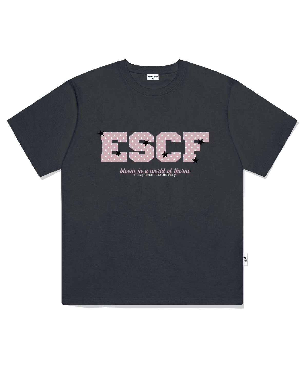이스케이프프롬(ESCAPEFROM) 도트 스타 블룸 프린트 오버핏 반팔티 차콜