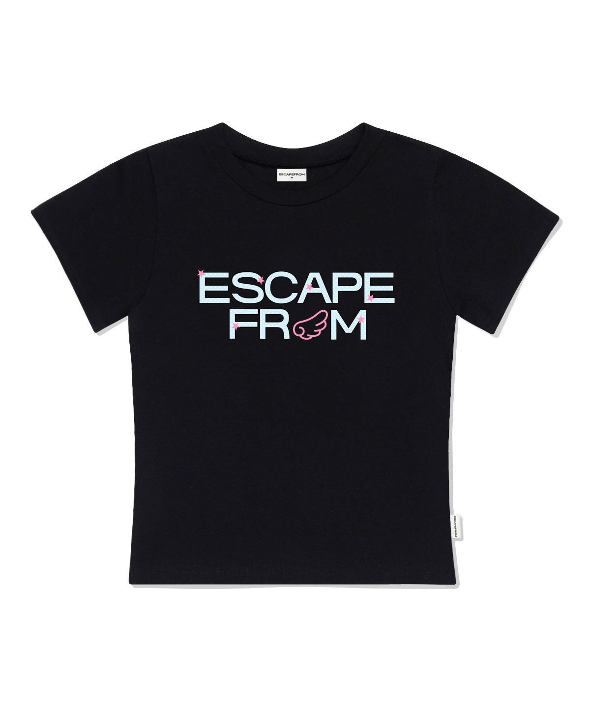 이스케이프프롬(ESCAPEFROM) 프롬 엔젤 프린트 슬림핏 반팔티 블랙