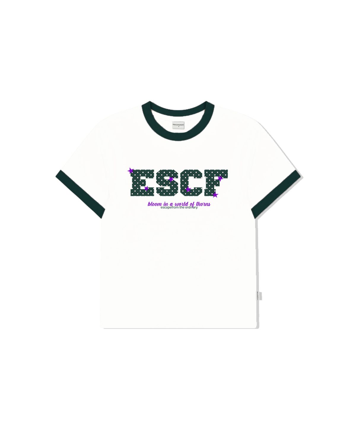 이스케이프프롬(ESCAPEFROM) 도트 스타 블룸 프린트 링거 반팔티 그린