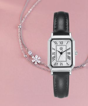 스퀘어 클래식 레더 워치+팔찌 세트