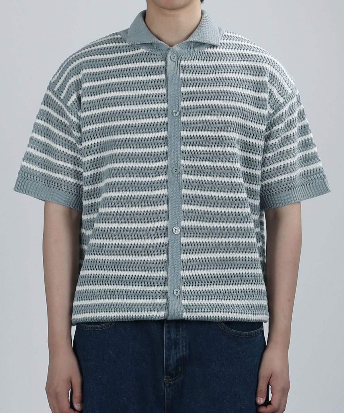 베리베인(VERYVAIN) STR SUMMER CARDIGAN (SMOKE SKY/WHITE)
