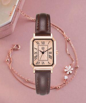 스퀘어 클래식 레더 워치 로즈골드+팔찌 세트