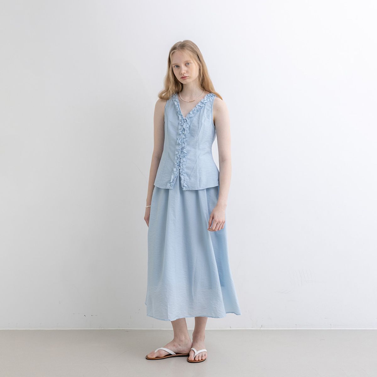 웬스데이딜라잇(WEDNESDAY DELIGHT) WD_Pattern vest top and skirt two-piece set_2color
