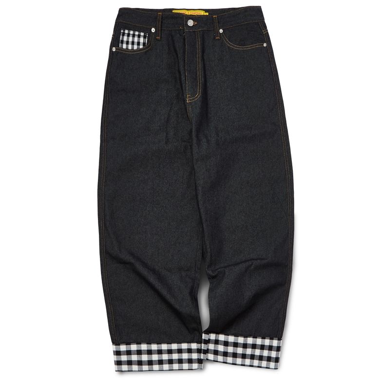 Check Turn Up Denim Pants (BLACK)