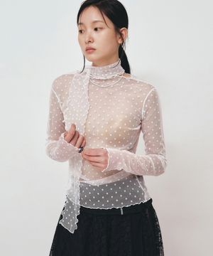 [베베착용] DOT MESH SCARF TOP_IVORY