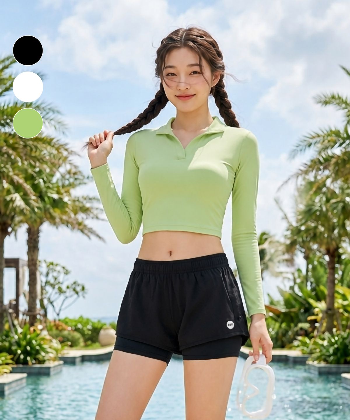 헤링본(HERRINGBONE) 여성 롱슬리브 크롭 슬림핏 래쉬가드 비치웨어 상의 (3color) / RI377W