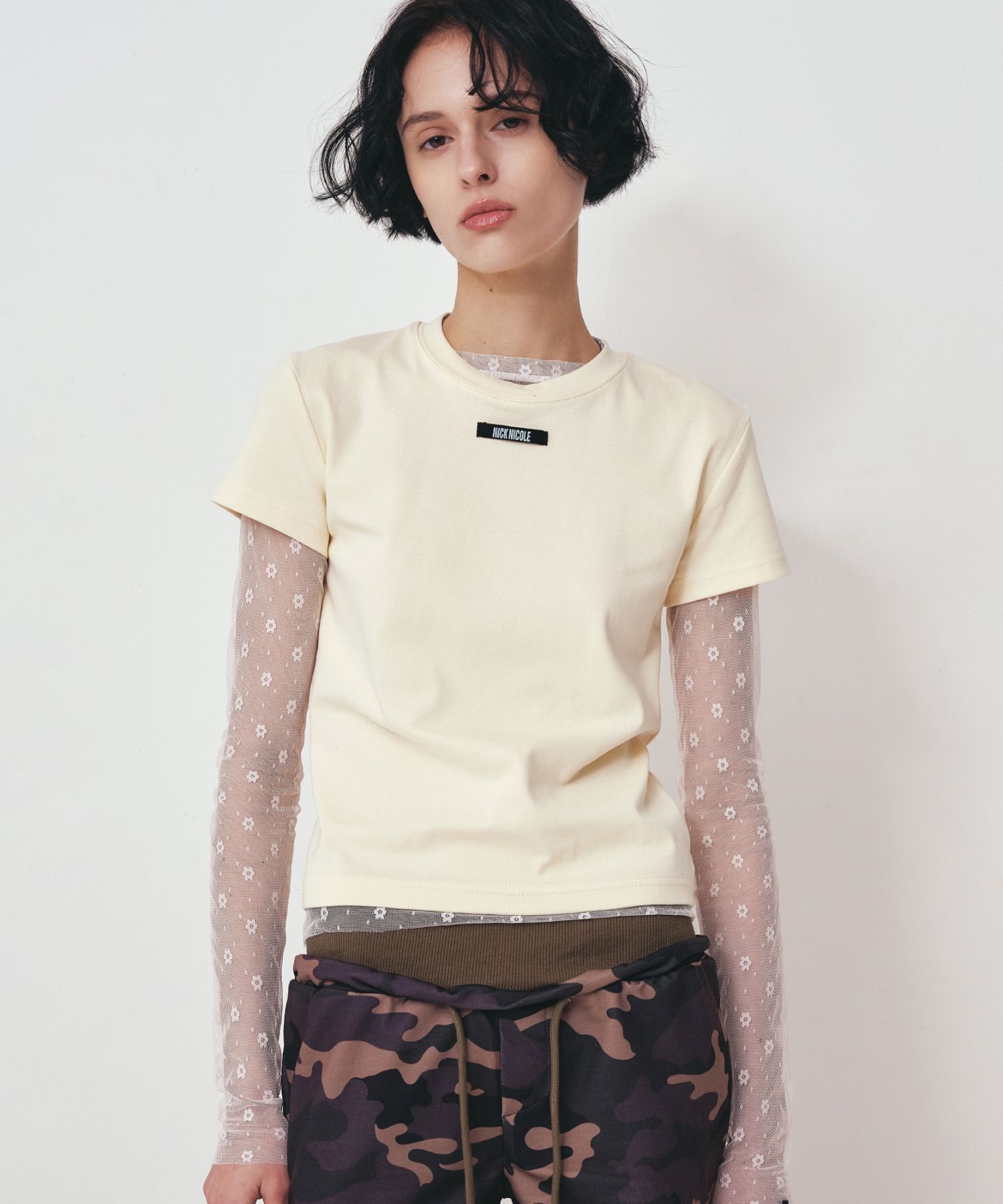 MUSINSA公式 | NICK&NICOLE LABEL RIBBED HALF TOP_BUTTER
