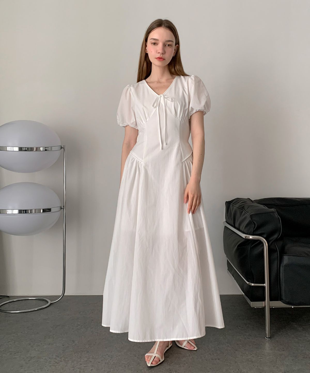 바스카라(VASCARA) Shirring Puff Ribbon Long Dress (3colors)