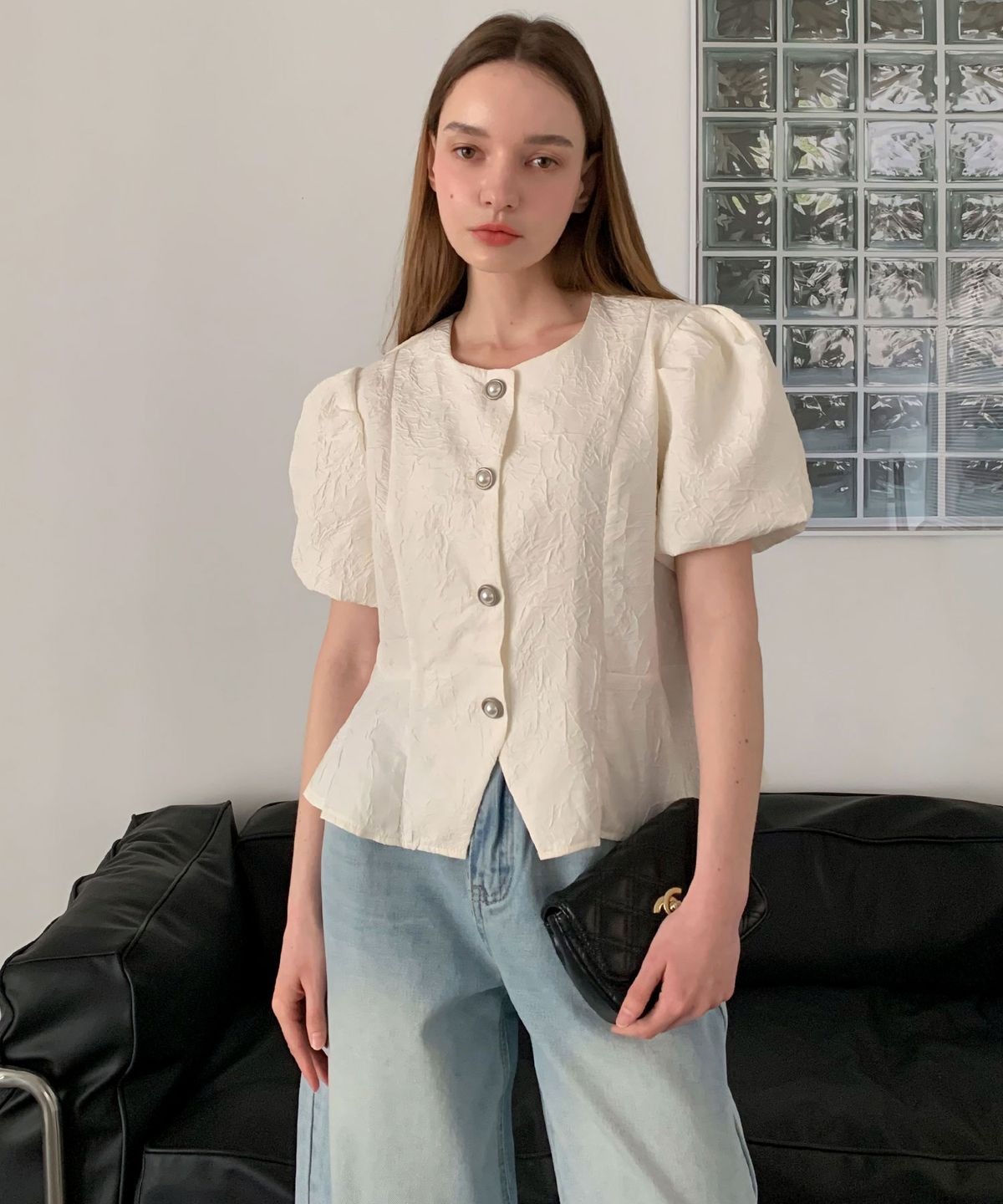 바스카라(VASCARA) Peplum Puff Shoulder Short-Sleeve Jacket (2colors)