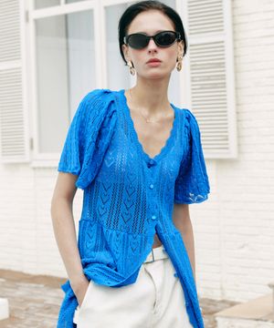 커버업 네트 가디건_블루