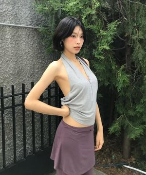 PWC 버튼업 저지 홀터넥 탑_8컬러