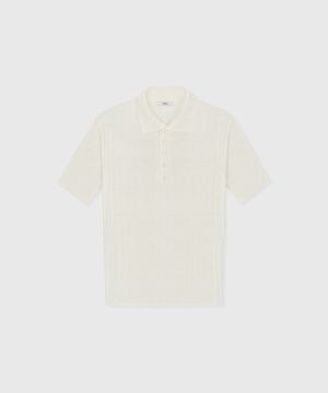 TOSCAN RIB COTTON KNIT POLO TOP SALT WHITE