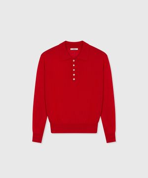 ECLAT VEIL SILK KNIT POLO TOP ROSSO RED