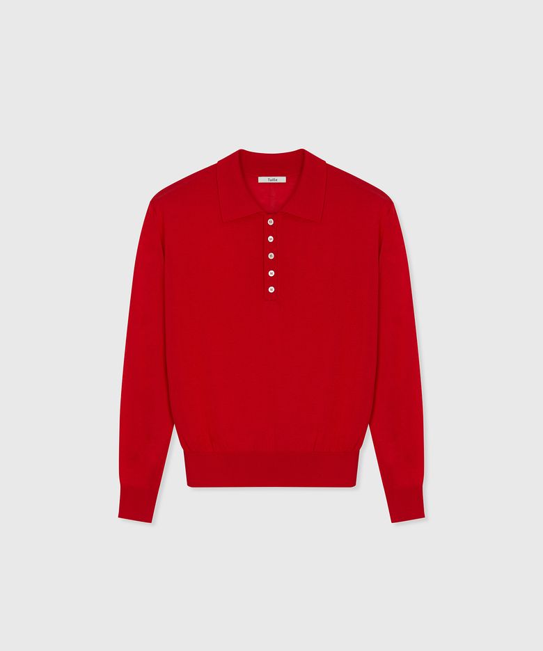 ECLAT VEIL SILK KNIT POLO TOP ROSSO RED