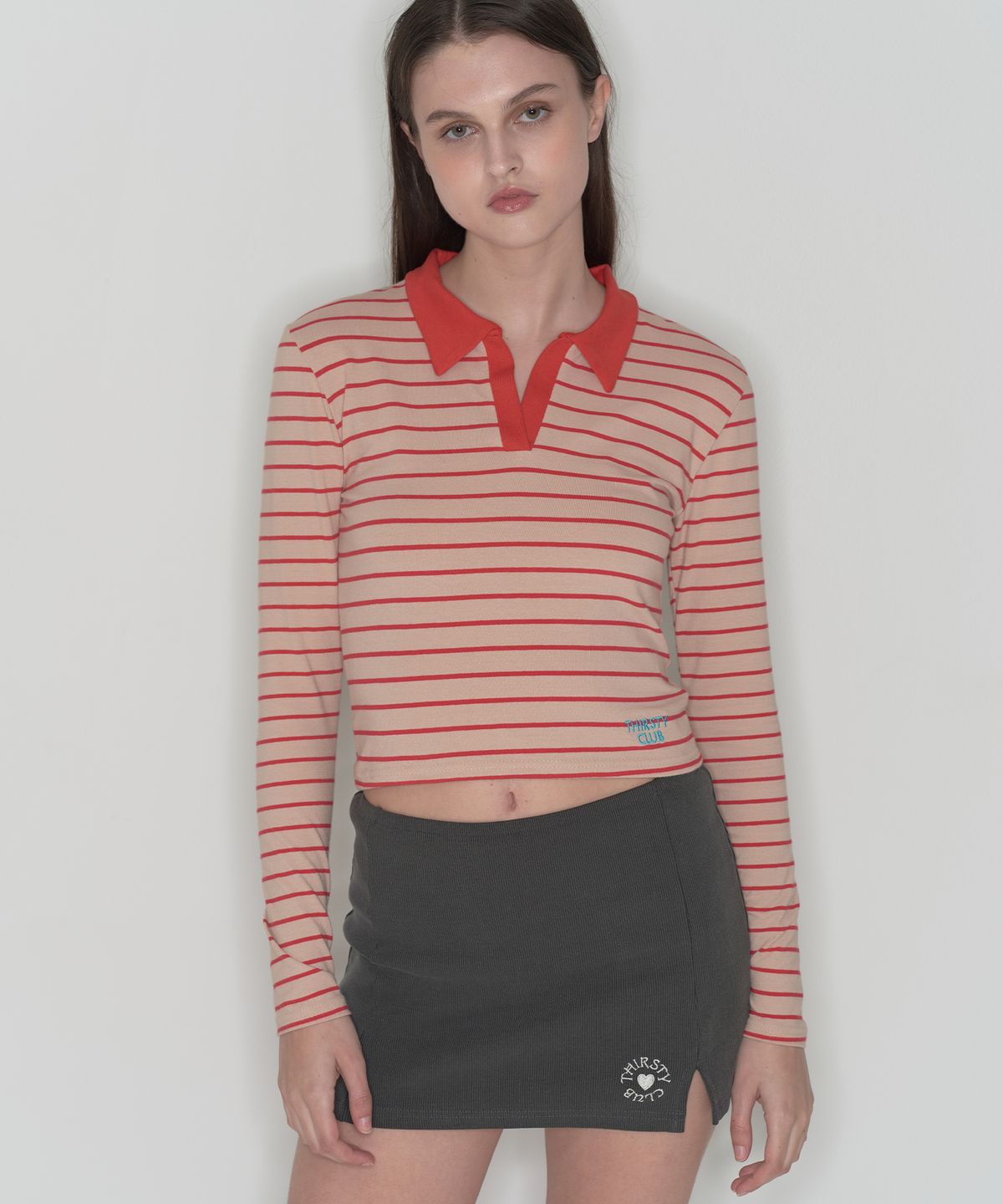 떨스티클럽(THIRSTYCLUB) Stripe collar long sleeve - Beige