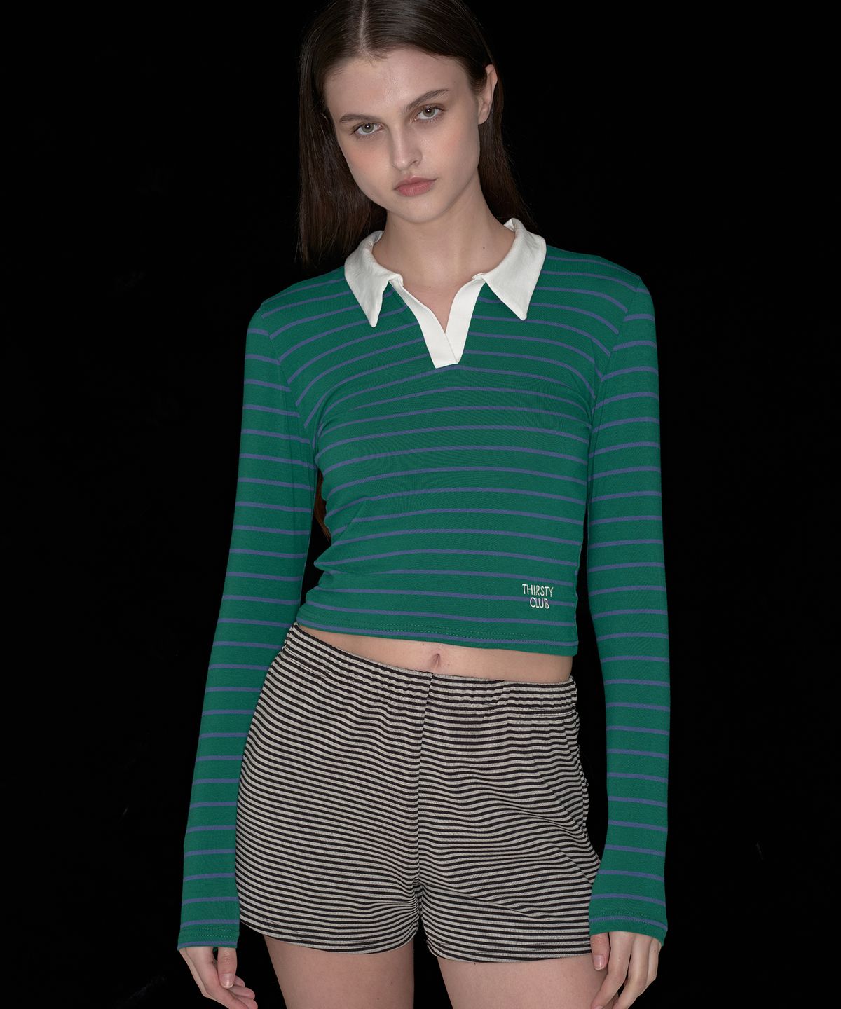 떨스티클럽(THIRSTYCLUB) Stripe collar long sleeve - Green