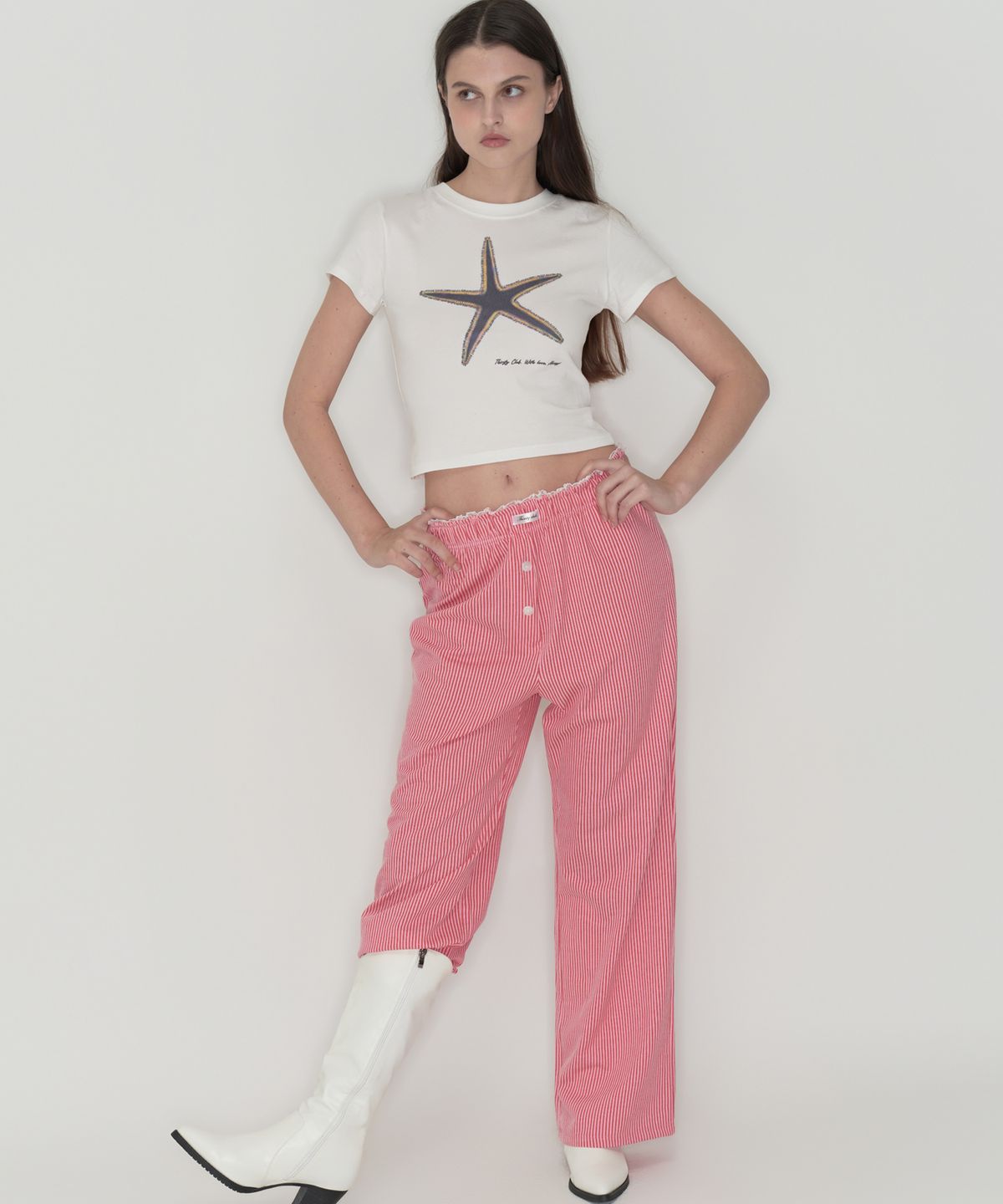 떨스티클럽(THIRSTYCLUB) Cozy stripe lace pajamas - Red