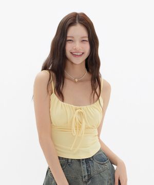 캡 내장 리본 끈 나시 - 레몬