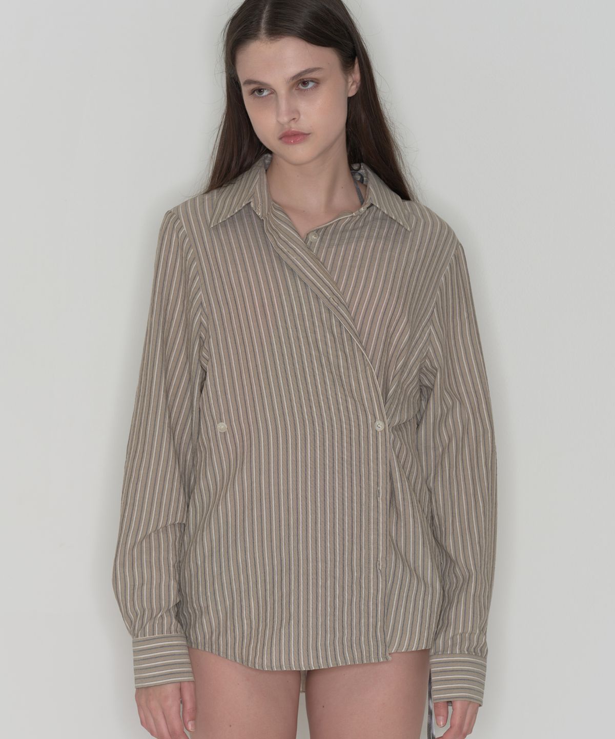 떨스티클럽(THIRSTYCLUB) 3way stripe shirts (side buttons) - Brown