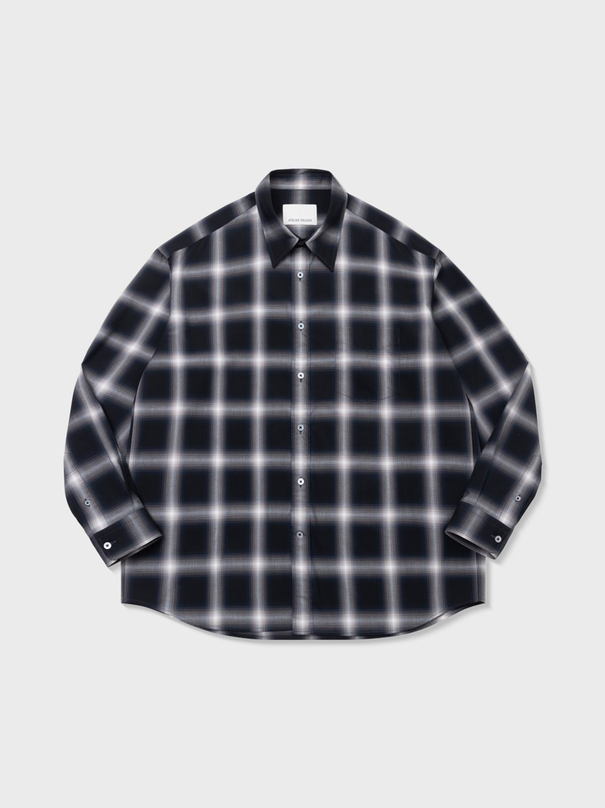 아틀리에 델디오(ATELIER DELDIO) PLAIN OMBRE CHECK COMFORT SHIRT (DARK NAVY)