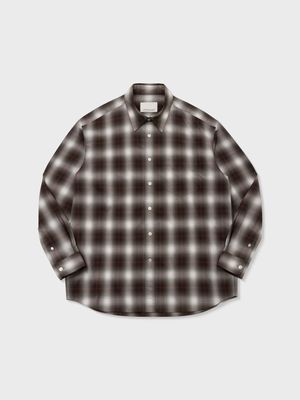 PLAIN OMBRE CHECK COMFORT SHIRT (BROWN)