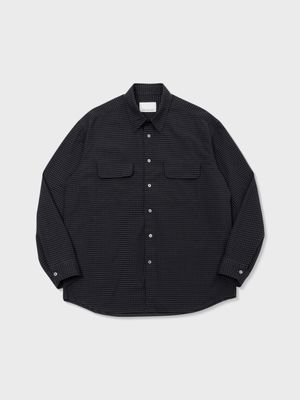 SEERSUCKER GINGHAM CHECK OFFICER SHIRT (BLACK)