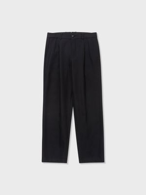 HIGH TWISTED COTTON PLEATED PANTS (BLACK)
