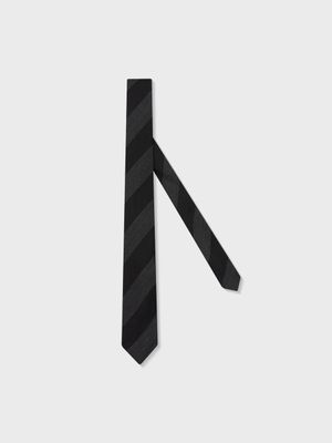 ITALIAN WOOL SILK BLOCK STRIPE TIE (BLACK)