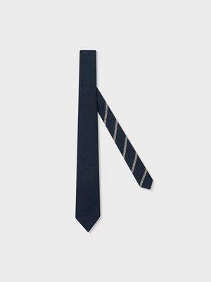 ITALIAN COTTON SILK BOUCLE TIE (NAVY)