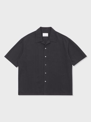 LINEN COTTON POPLIN CUBAN SHIRT (CHARCOAL GREY)