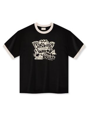 UNISEX MAISON 퍼피 그래픽 싱글 저지 링거 반소매 티셔츠 블랙(FCF2TS423M)