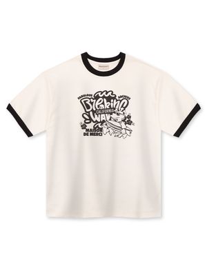 UNISEX MAISON 퍼피 그래픽 싱글 저지 링거 반소매 티셔츠 크림(FCF2TS423M)